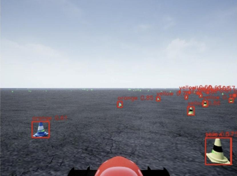 YOLO failure frame: a blue cone labeled orange at 0.61 confidence